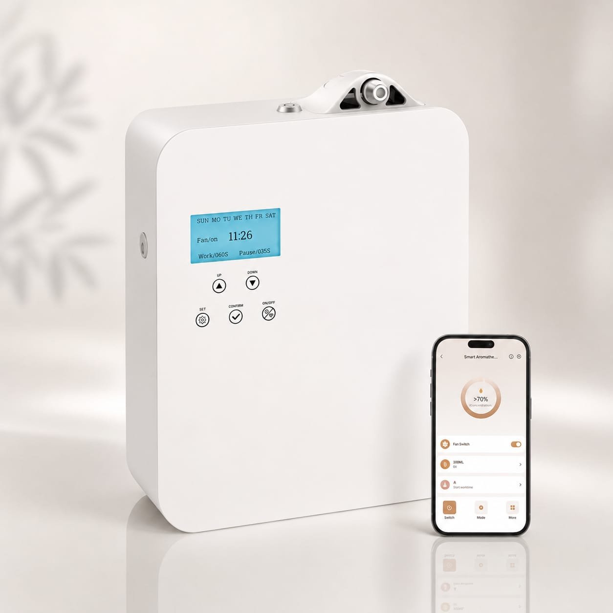 Difusor de aroma profesional para hasta 300 m² con control mediante aplicación móvil y tecnología de nebulización sin agua | Z&A Style Living.